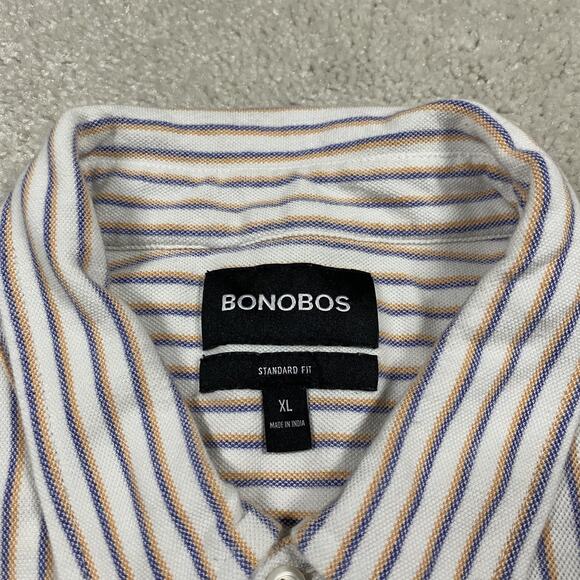 Bonobos Shirt Mens XL White Blue Striped Button Up Knit Preppy Summer Cotton - Picture 2 of 9